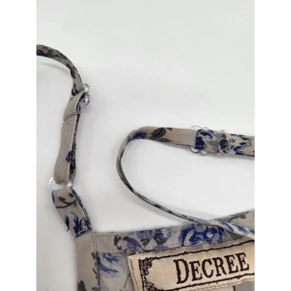 DECREE Women's SZ M Racerback Flowy Tank Ruffle Floral Boho Festival Fairy Gray - Picture 9 of 9